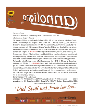Magirus Deutz/IVECO Frontlenker LKW D II 30 to. & 6-12 Zylinder V- Diesel Motor Bild- Bedienungsanleitung & Bild- Ersatzteilliste & Explosionszeichnungen - annoligno 710